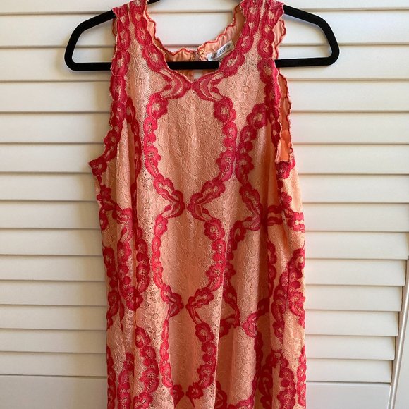 M.S.S.P. Max Studio Peach/Red Lace Trapeze Dress M - Picture 5 of 8